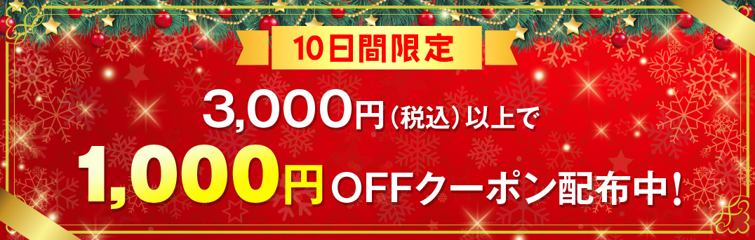 10日間限定開催！3000円以上購入で1000円OFFクーポンプレゼント
